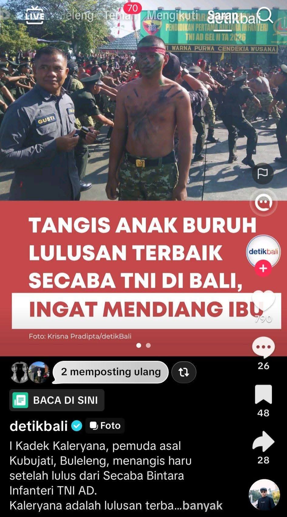Alumni Stemsi Menjadi Lulusan Terbaik Pada Pendidikan Pertama Bintara Infanteri TNI AD Gelombang II Tahun Anggaran 2026 di Rindam IX/Udayana