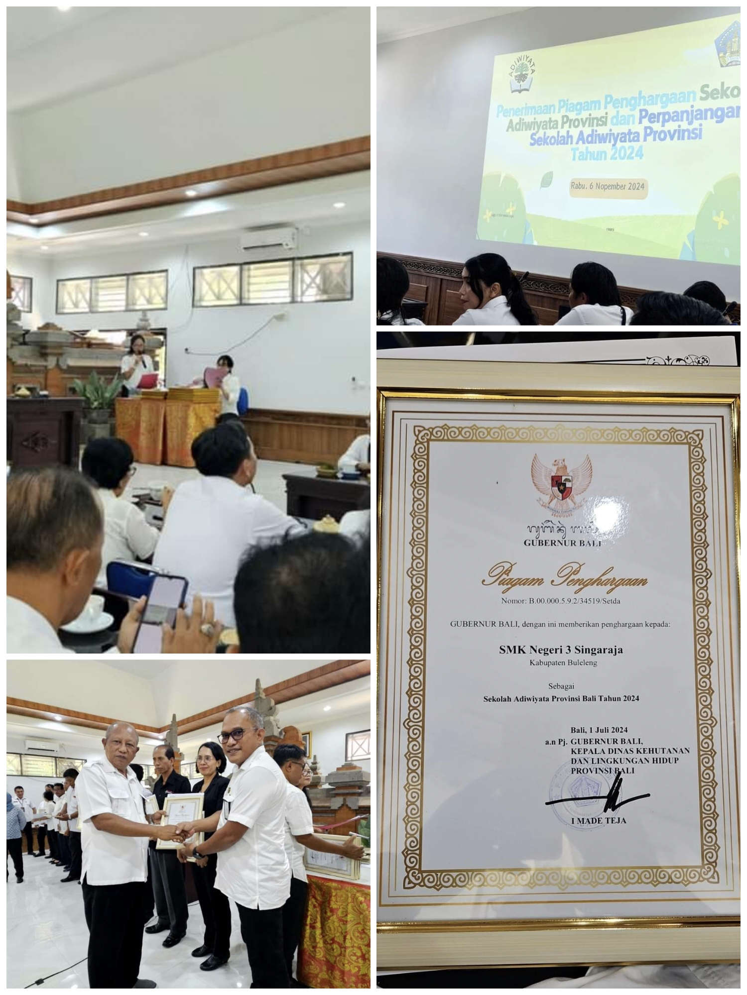 SMK N 3 Simgaraja Memperoleh Penghargaan Perpanjagan Adiwiyata Provinsi Bali 2024
